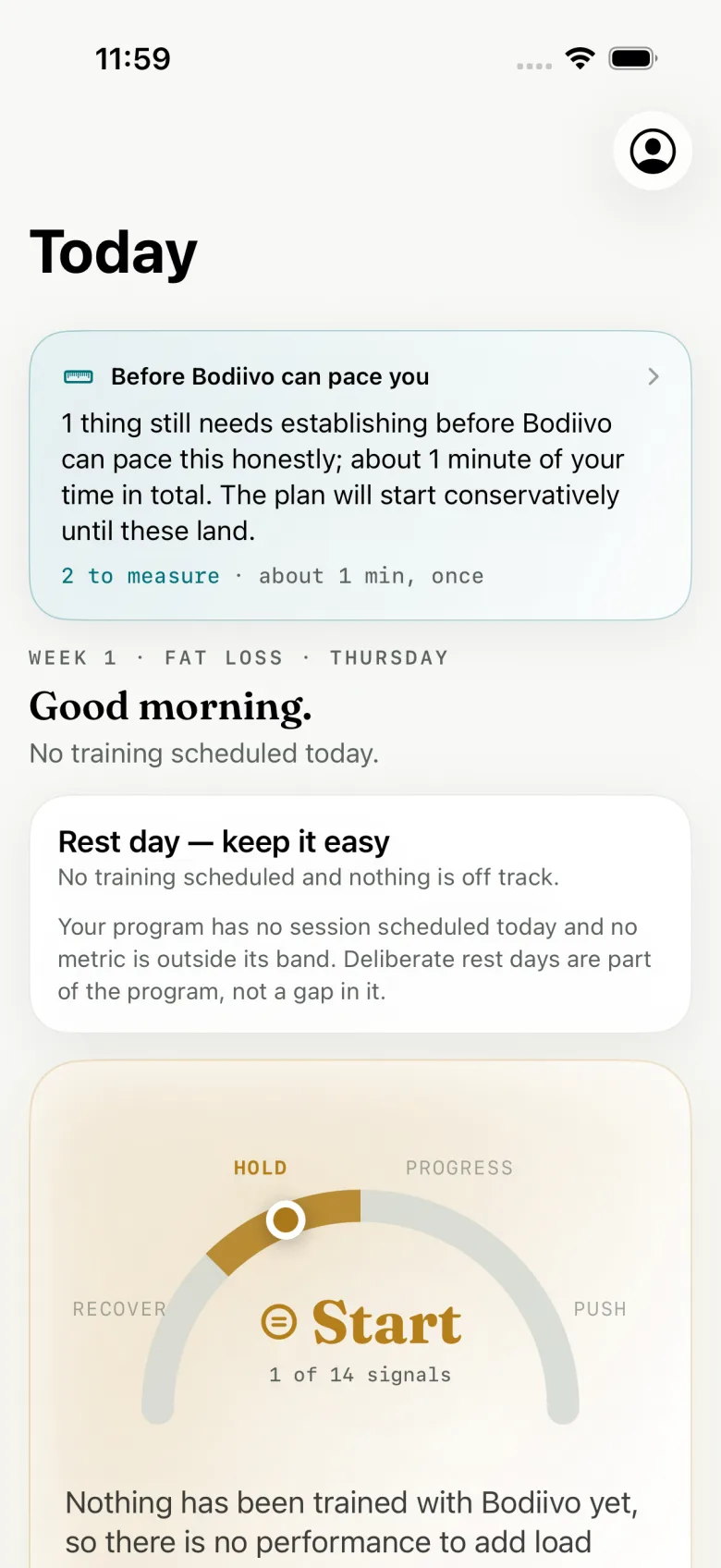 The Bodiivo iPhone app's first Today